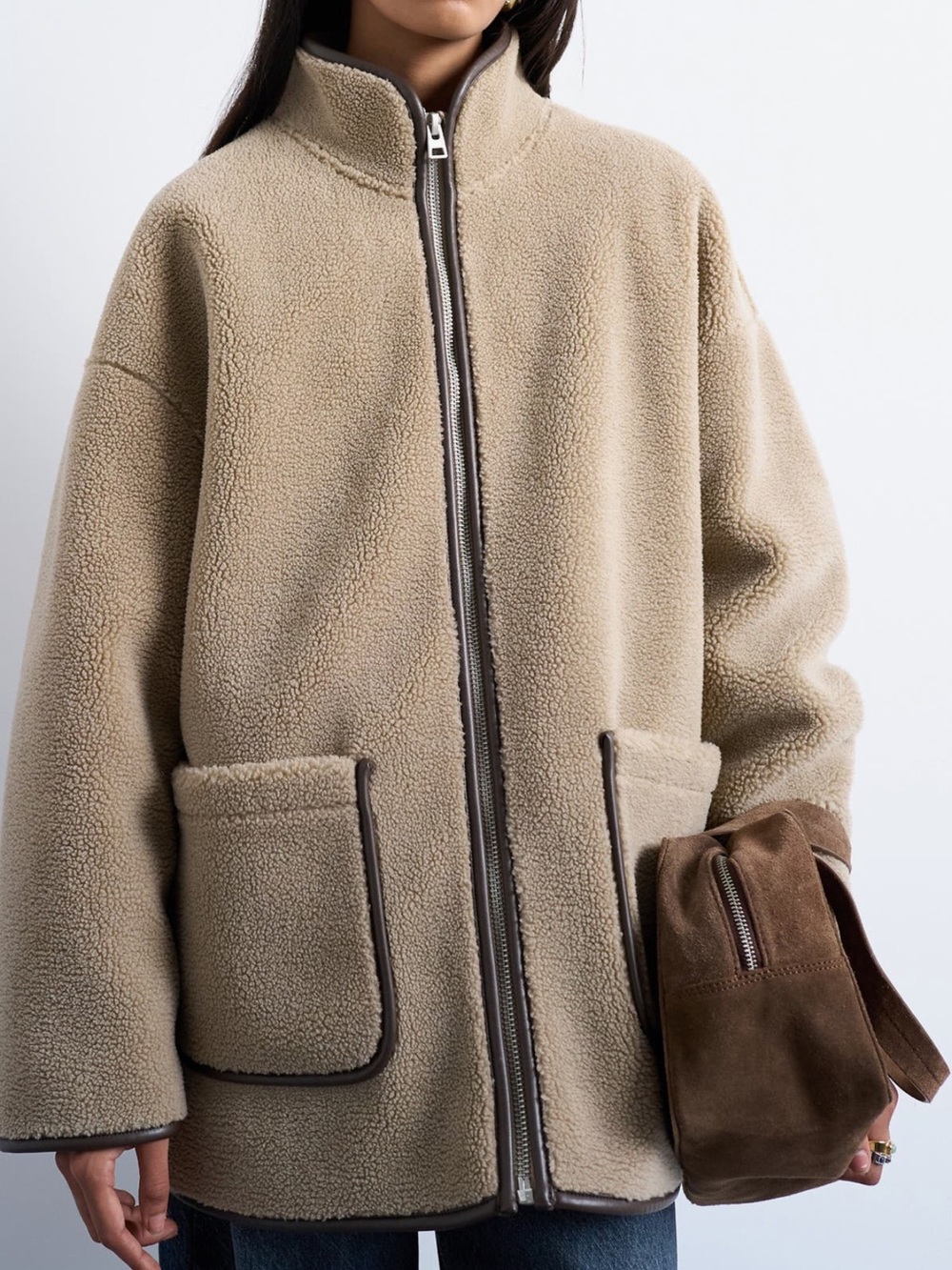 Topshop longline faux shearling jacket L
